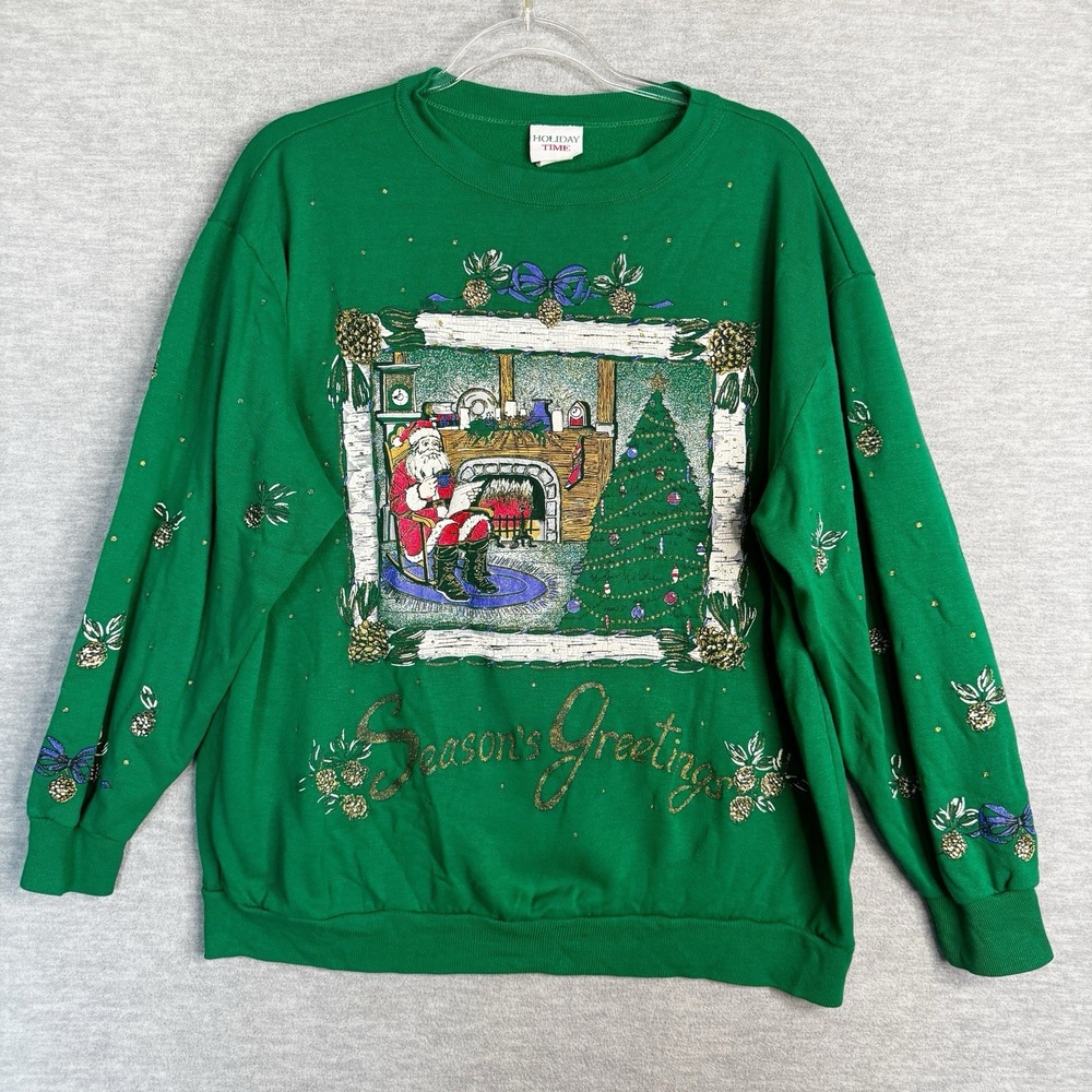 VTG‎ Christmas Holiday Time Crewneck Size M Cottagecore Village Sweatshirt Ugly